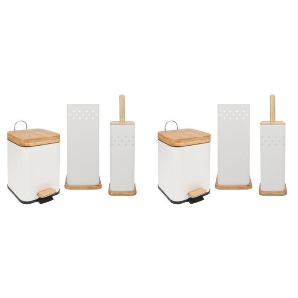 2PK Eco Basics 3in1 Square Bathroom Bin Toilet Brush & Roll Holder 41.5cm White