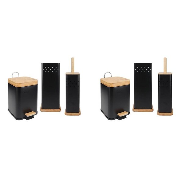 2PK Eco Basics 3in1 Square Bathroom Bin Toilet Brush & Roll Holder 41.5cm Black