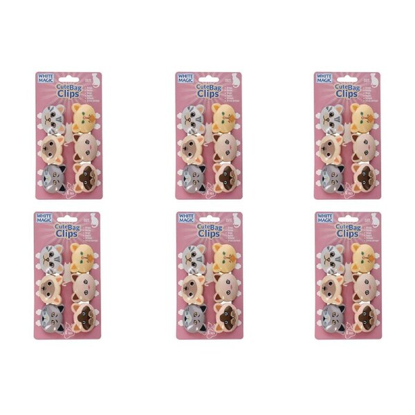 6x 6pc White Magic Cute Tidy Bag Clip Food Saver Sealer Set 4.5cm Cats