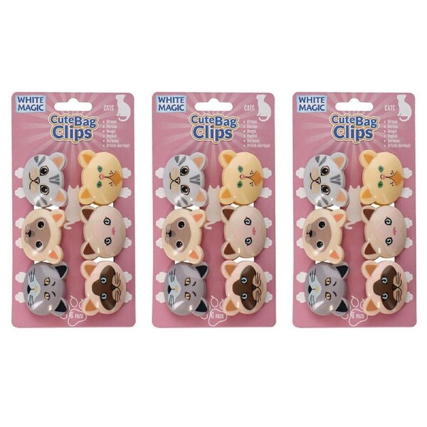 3x 6pc White Magic Cute Tidy Bag Clip Food Saver Sealer Set 4.5cm Cats