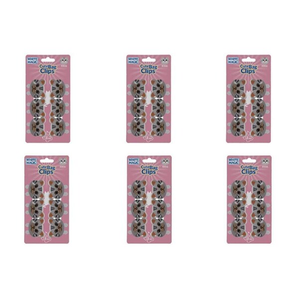 6x 6pc White Magic Cute Tidy Bag Clip Food Saver Sealer Set 4.5cm Bengal
