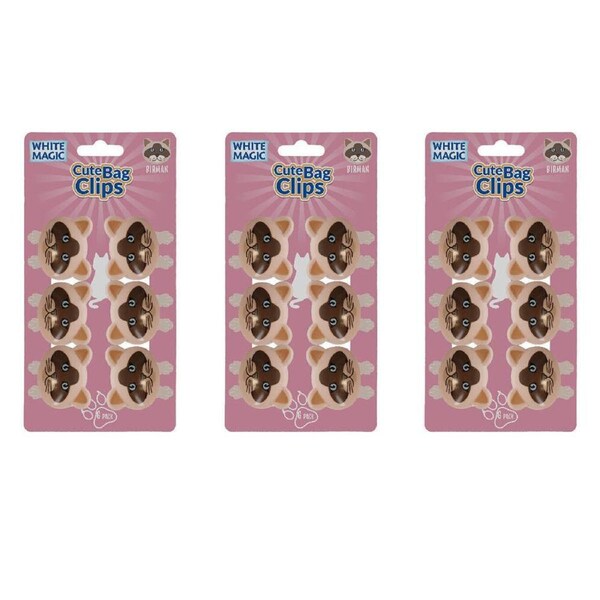 3x 6pc White Magic Cute Tidy Bag Clip Food Saver Sealer Set 4.5cm Birman