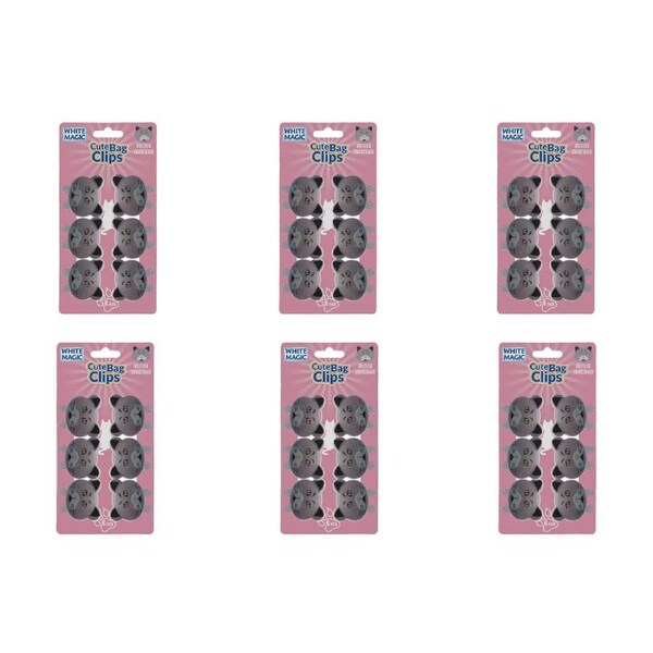 6x 6pc White Magic Cute Tidy Bag Clip Food Saver Sealer 4.5cm British Shorthair