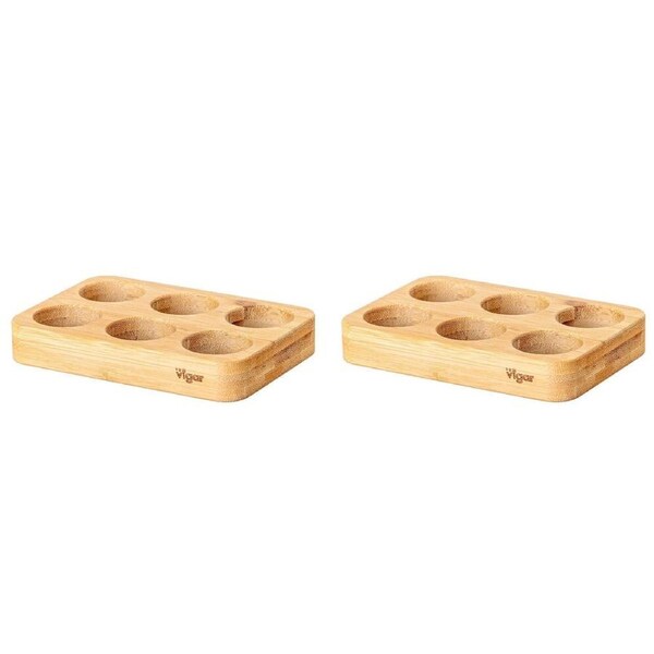 2PK Vigar Becco Bamboo 6-Egg Holder Pantry Organiser Tray 15.6cm