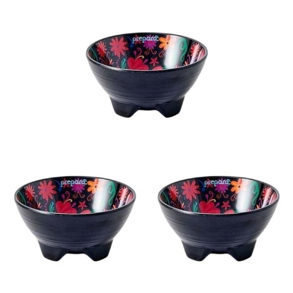 3PK Prepara Melamine Tortilla Taco Party Serving Bowl Day of the Dead Ed 4in BLK