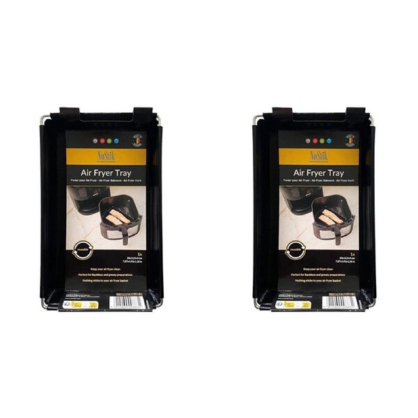 2PK Nostik Reusable Non-Stick Kitchen Air Fryer Tray 20x12.5cm Black
