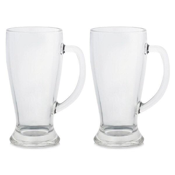 Set of 2 Large Beer Glasses with Handle Tall Clear Pub Mugs for Lager Ale Craft Beer Heavy Base Drinkware for Home Bar Party BBQ Use