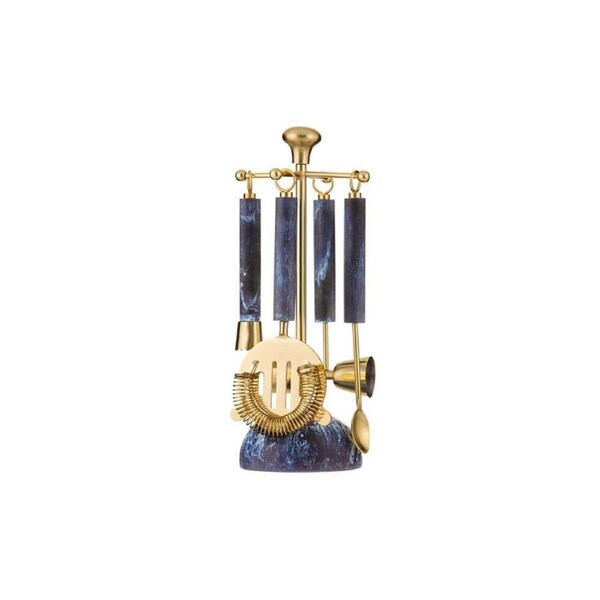 5pc Tempa Bennett Marble Finish Resin Barware Tools Set Blue/Gold