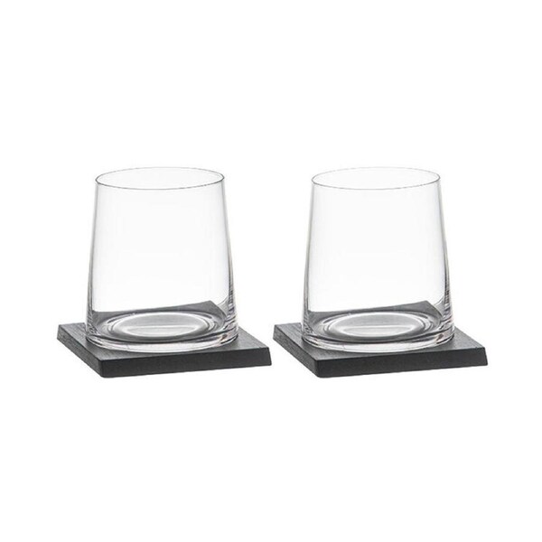 2pc Tempa Harvey Wooden Whisky Glass & Coaster Set 11x10cm Clear/Black