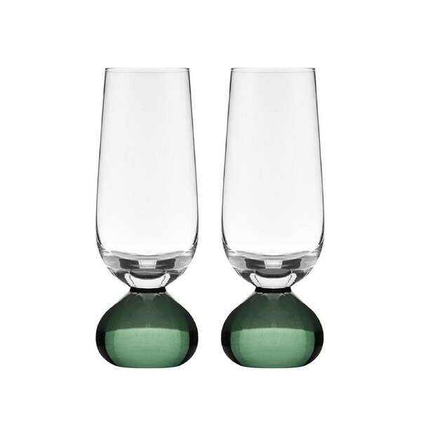 2pc Tempa Zephyr Spherical Champagne Flute Drinking Glasses Set 17cm Green