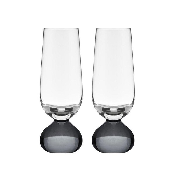 2pc Tempa Zephyr Spherical Champagne Flute Drinking Glasses Set 17cm Charcoal