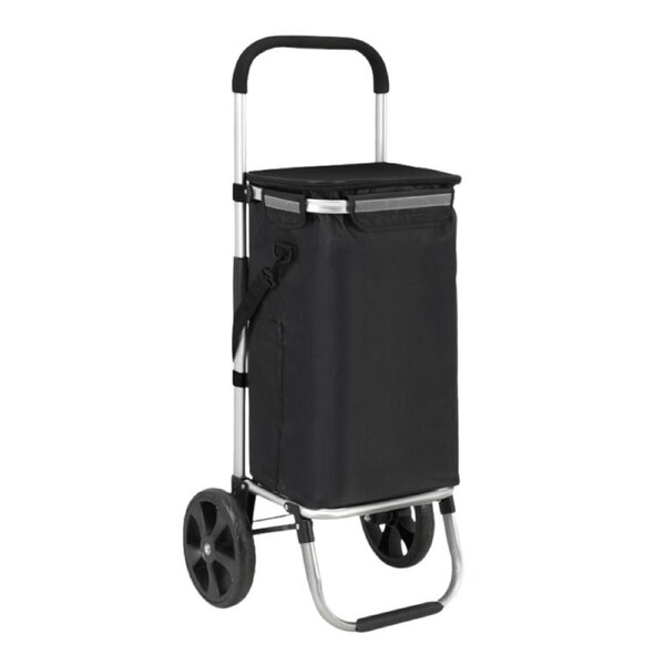Foldable Shopping Trolley Cart 45L Aluminium Grocery Bag Wheels Black