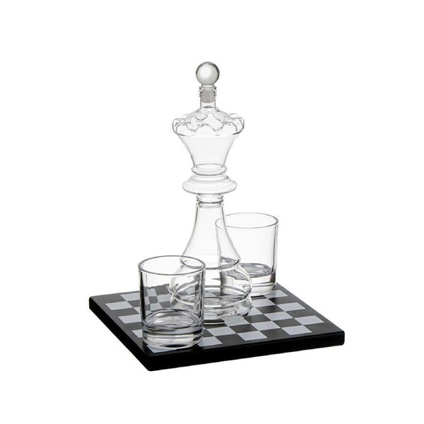 Tempa Preston Chess Whisky Decanter & Glasses Bar Set Clear/Black