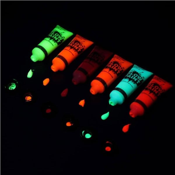 6 Tubes 25ml Art Body Paint Glow inLight Face & Body Paint with 6 Colors Glow Blacklight Neon Fluorescent for Party Clubbing Festival Halloween Makeup
