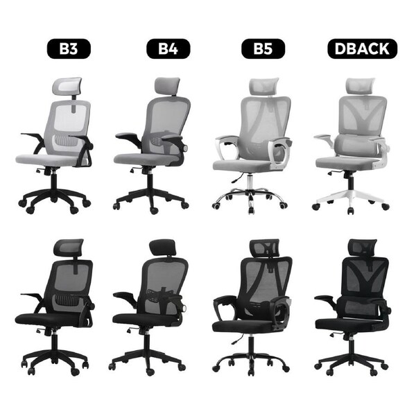 Oikiture Mesh Office Chair Executive Fabric Gaming Work Study Seat Computer B3-Dark Grey&White