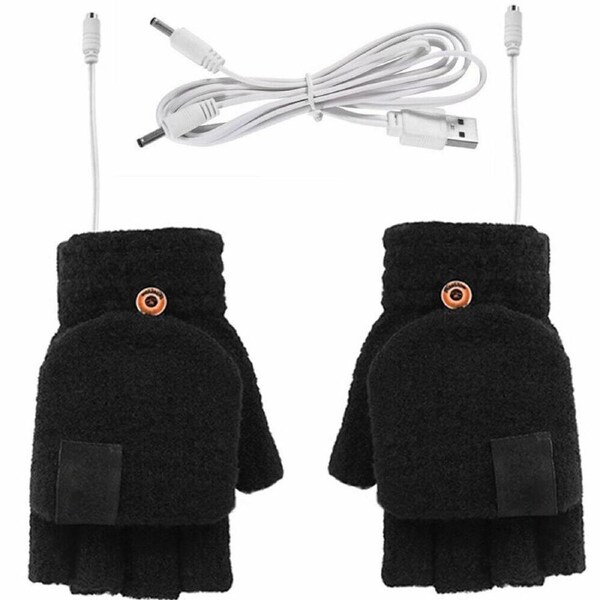 Black USB Electric Heated Gloves Adjustable