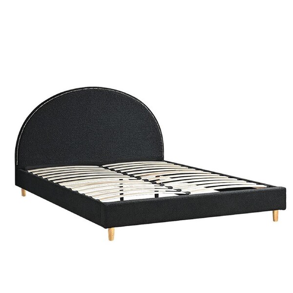 Furb Double Bed Frame Fabric Upholstered Platform Bed Base, Black