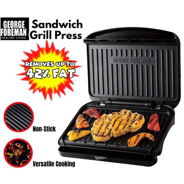 George Foreman Electric Contact Grill - Kitchen Benchtop Sandwich Panini Press Maker - Home Office Cafe Toaster Toastie Appliance
