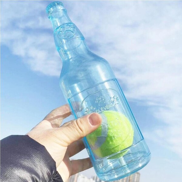 Creative Dog Water Bottle Toy Blue Fun Durable With Ball L