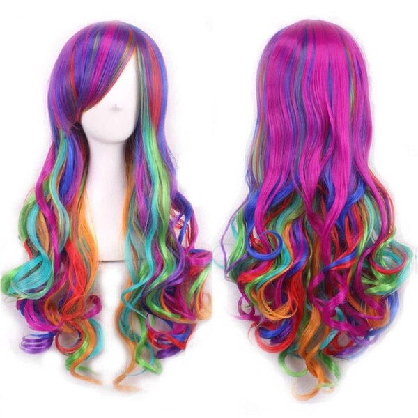 Party Costume Hair Lolita Wigs Women Long Rainbow Wavy Curly Cosplay Wig