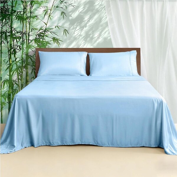 LINENOVA Pure Bamboo Sheet Sets Luxury Soft Flat Fitted Sheet Pillowcases Set All Size 8 Colors Queen / Delicate Blue