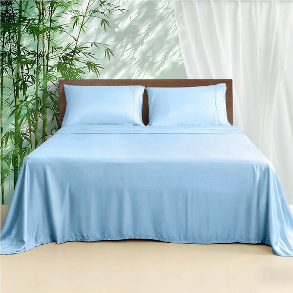LINENOVA Pure Bamboo Sheet Sets Luxury Soft Flat Fitted Sheet Pillowcases Set All Size 8 Colors King / Delicate Blue