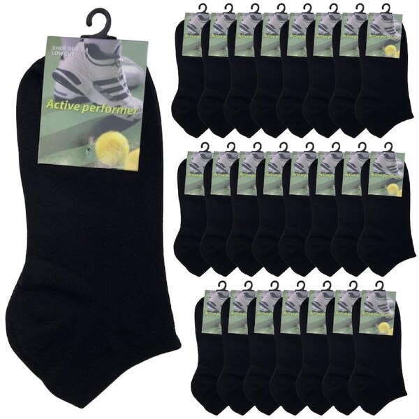 24x COTTON ANKLE SOCKS Sport Low Cut Mens Womens Running BULK Anklet Black / 6-11