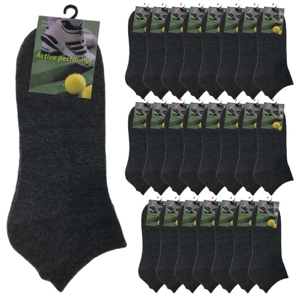 24x COTTON ANKLE SOCKS Sport Low Cut Mens Womens Running BULK Anklet Charcoal / 6-11