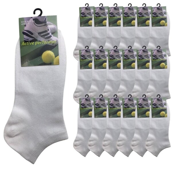 24x COTTON ANKLE SOCKS Sport Low Cut Mens Womens Running BULK Anklet White / 2-8