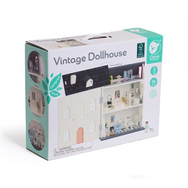 36pc Classic World 3-Storey Children's Vintage Dollhouse 3Y+