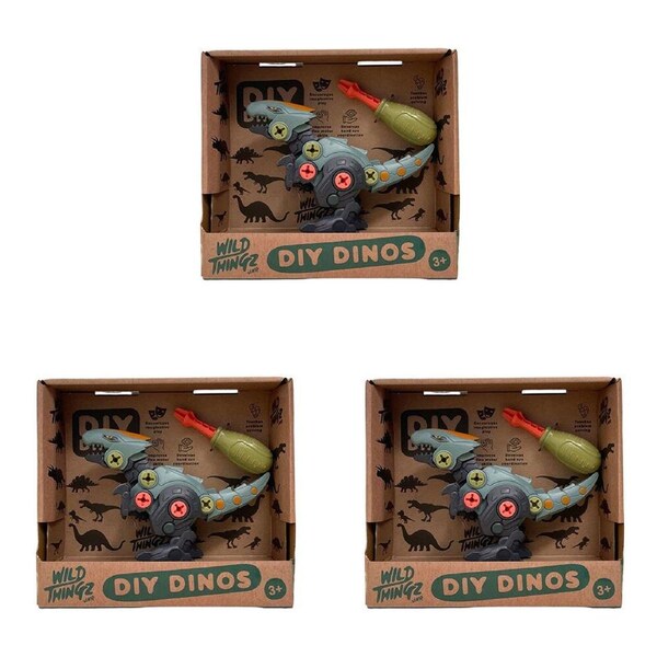 3PK Johnco Wild Thingz DIY Dino Velociraptor Childrens Playset 3Y+
