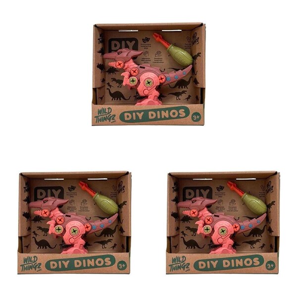 3PK Johnco Wild Thingz DIY Dino Pterosaur Childrens Playset 3Y+
