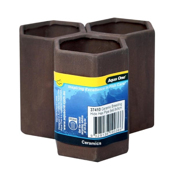 Aqua One Ceramic Breeding Hide Hex Pipe 9x6.8x9cm (37410)