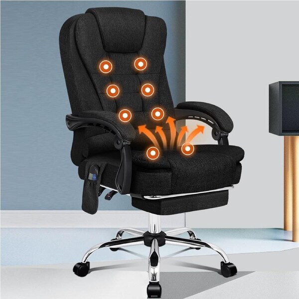 ALFORDSON Massage Office Chair Heated Seat Executive Gaming PU Leather Racer Elias - Fabric Black