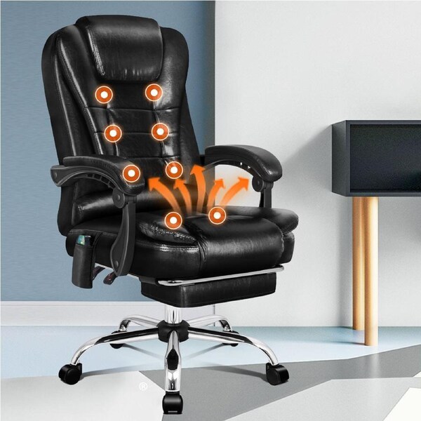 ALFORDSON Massage Office Chair Heated Seat Executive Gaming PU Leather Racer Elias - Glossy Black