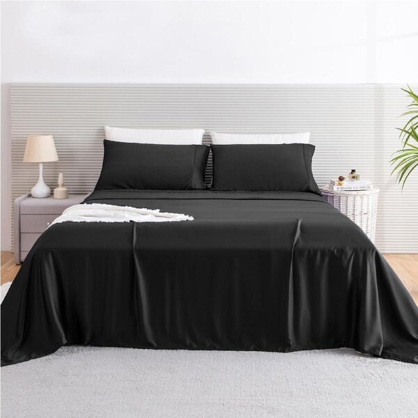LINENOVA 4 Pcs Luxury Cooling Bamboo Sheet Set All Size Double / Black
