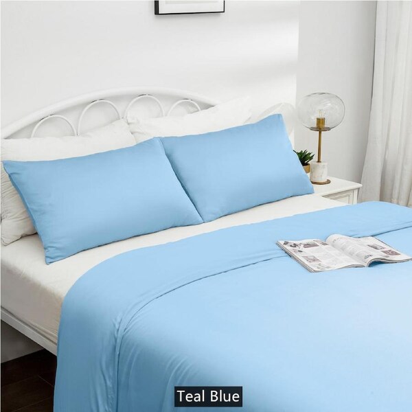 LINENOVA 100% Bamboo Quilt Cover Set All Seasons Luxury Soft Doona Cover Sets 5 size 8 colors Delicate Blue / Super King