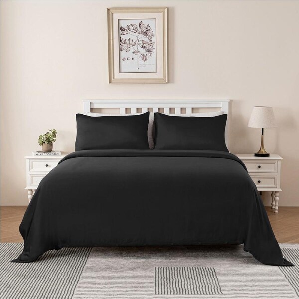 LINENOVA 100% Organic Bamboo Quilt Cover Sets Hypo-Allergenic Cooling Breathable Luxury Doona/Duvet Cover Sets Black / Queen