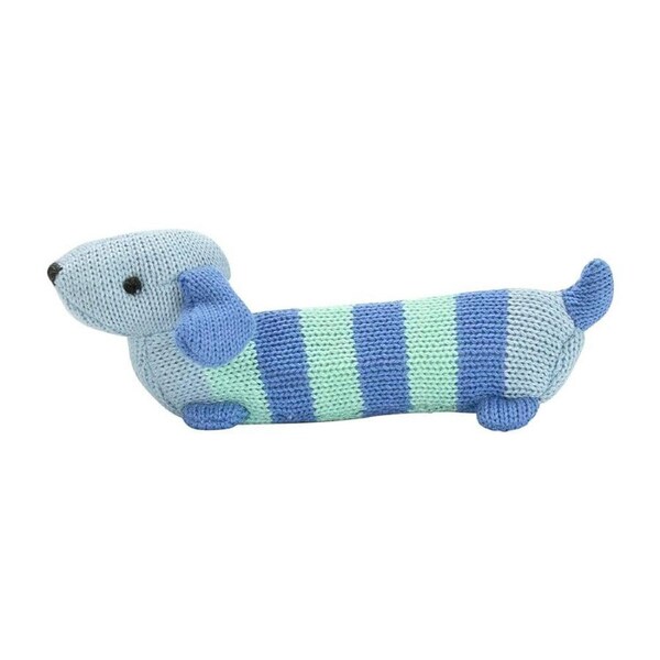 Annabel Trends Baby Hand Rattle Knit Sensory Play Toy 18.5cm Dachshund Blue