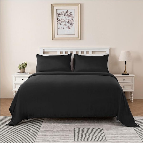 LINENOVA 100% Organic Bamboo Quilt Cover Sets Hypo-Allergenic Cooling Breathable Luxury Doona/Duvet Cover Sets Black / Super King