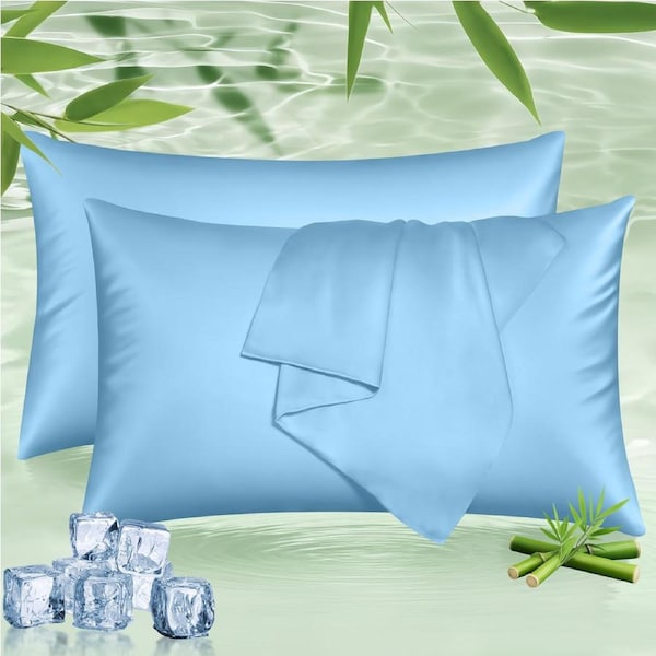 LINENOVA 100% Pure Bamboo Pillowacses Silky Soft Cooling Hypoallergenic Pillow Cases Standard / Delicate Blue