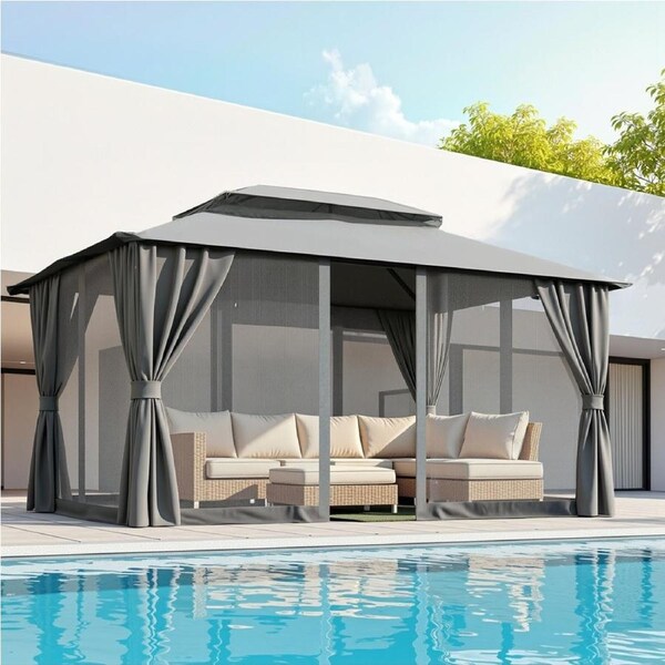 Instahut Gazebo 3x4m Outdoor Canopy with Curtains & Mosquito Net Grey