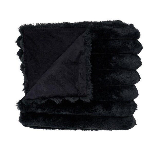 Annabel Trends Ribbed Fur Blanket Throw Home Bedding 130x160cm Black