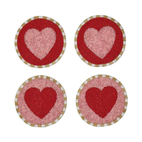 4pc Annabel Trends Beaded Coaster Drink Mat Table Protector 10cm Heart