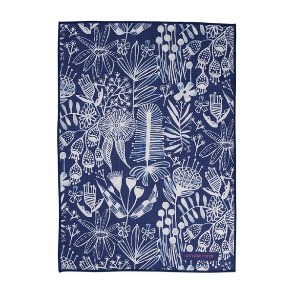 Annabel Trends Waffle Microfibre Tea Towel Rectangular 50x70cm Navy Natives