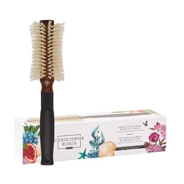 Christophe Robin Pre-Curved Blowdry Hairbrush 12 Rows with Natural Boar-Bristle & Wood