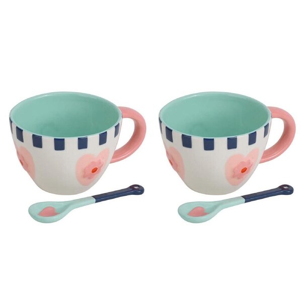 2PK Annabel Trends Ceramic Cup of Love Drink Coffee Mug & Spoon Set 400ml