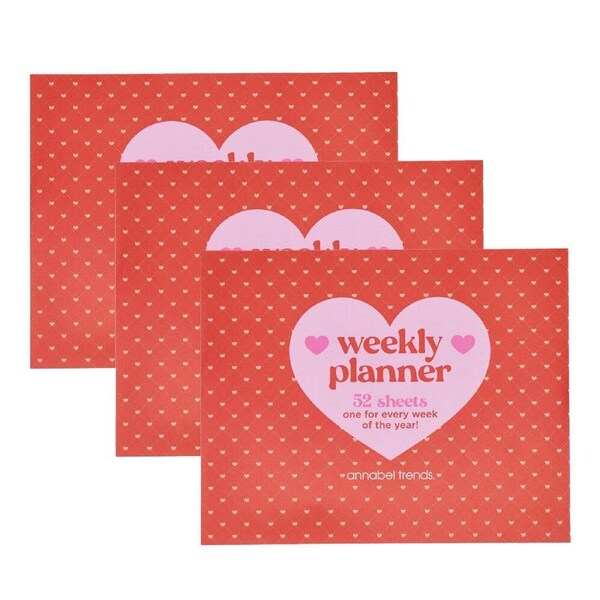 3PK Annabel Trends Weekly Planner Pad Writing School Staionery 25cm Heart