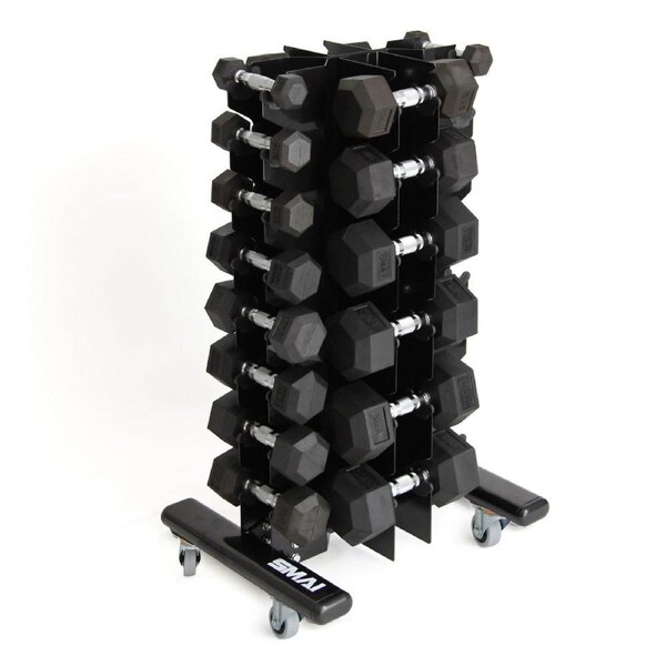 Classic Rubber Hex Dumbbell Set 1-20kg (Pair) with Vertical Storage Rack