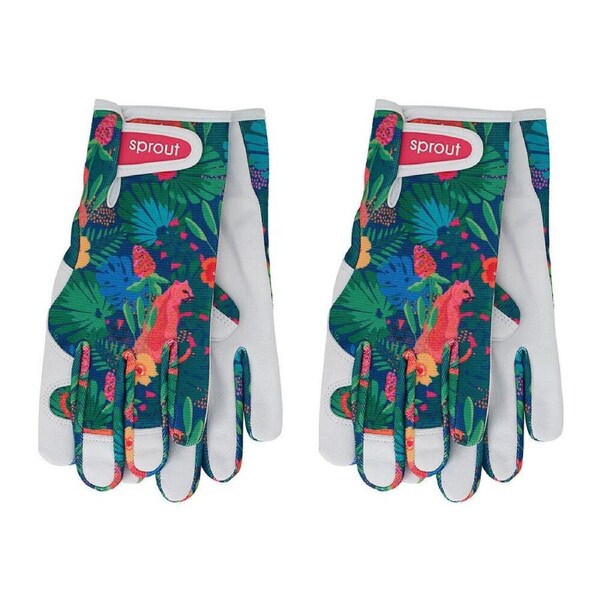 2PK Annabel Trends Sprout Goatskin Leather Garden Gloves One Size Cheetah